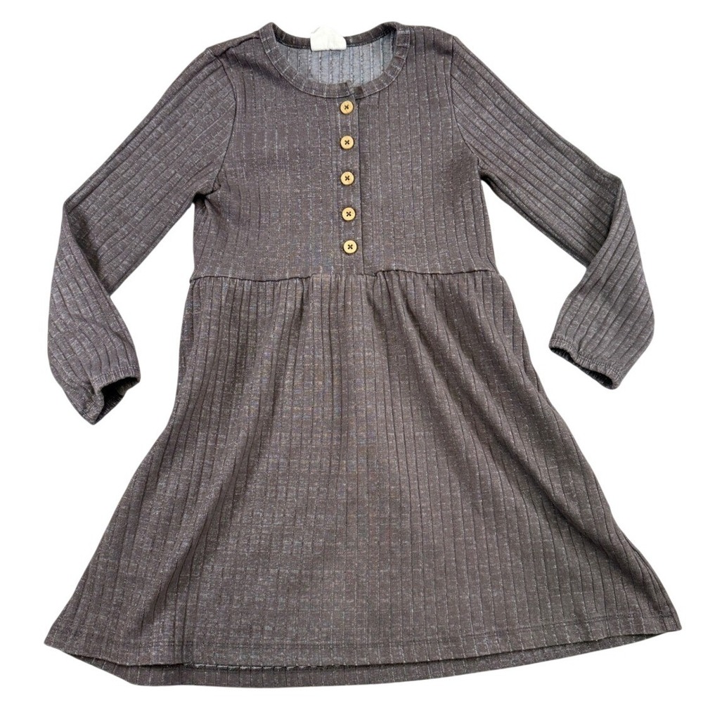 Cotton On Kids Girls Size 7 Charcoal Gray Ribbed Long Sleeve Henley Dress